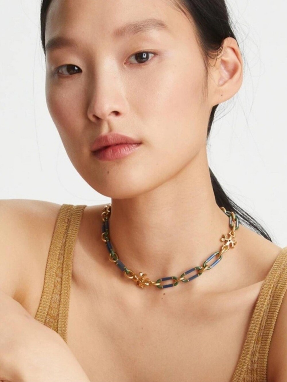 Tory Burch Roxanne Enamel Link Necklace